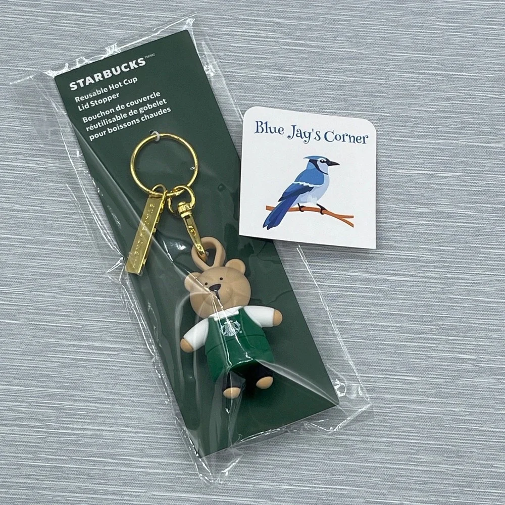 Starbucks Stopper Keychain for Reusable Cup‎ Bearista Green Apron Christmas 2025